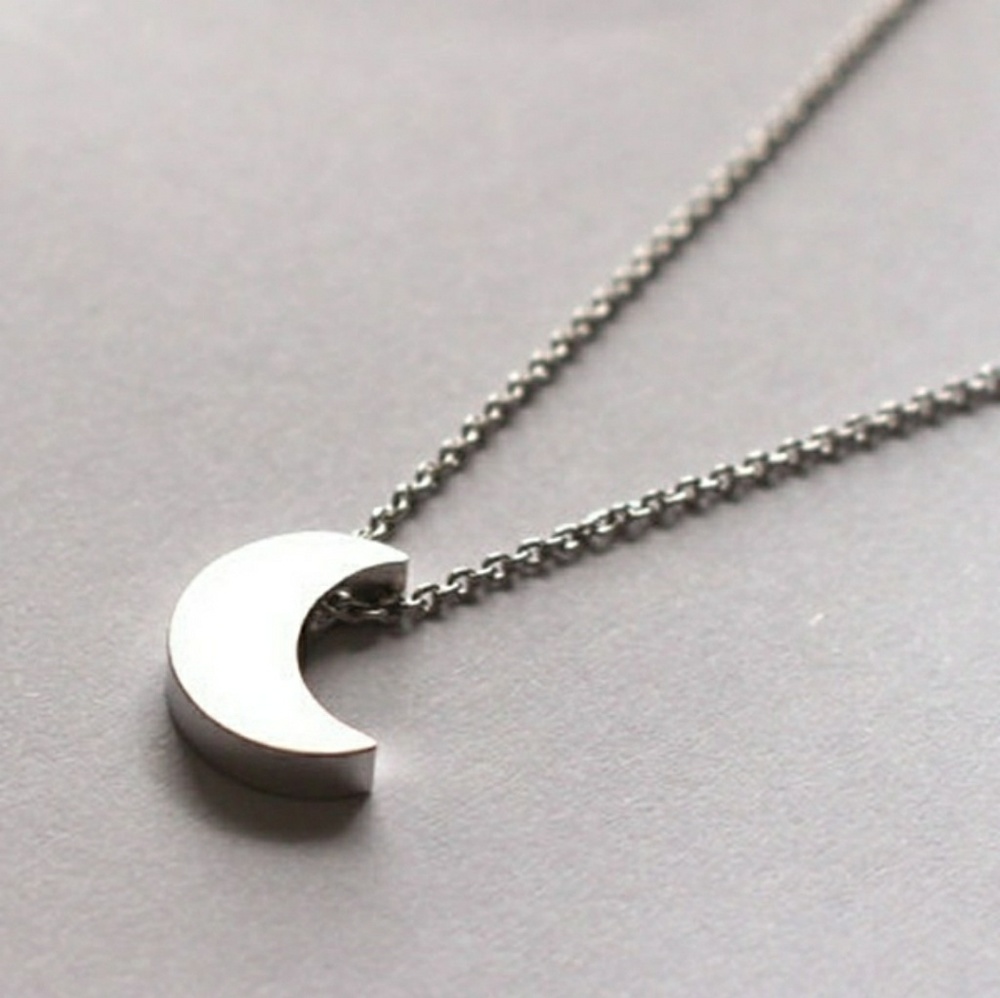 Simple Silver Moon Necklace - Picture 3 of 6